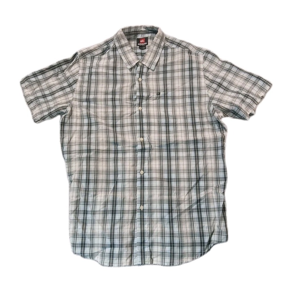 Quicksilver Men's Extra‎ Large Casual Dress Shirt Blue Grey White Plaid Pattern